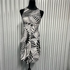 Athleta Black White Leaf Print Dress XXS Sleeveless Stretch Travel Summer Resort